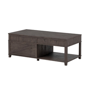 English Elm U-can Lift Top Coffee Table with Hidden Storage Open Shelf and Raised Workstation Surface Antique Brown N724P401355D