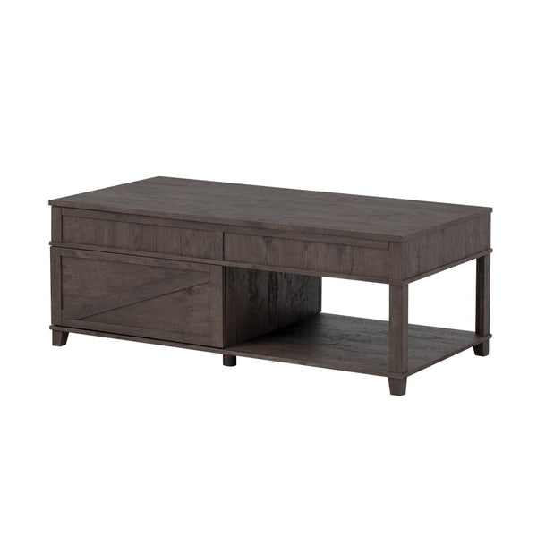 English Elm U-can Lift Top Coffee Table with Hidden Storage Open Shelf and Raised Workstation Surface Antique Brown N724P401355D