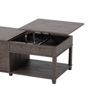English Elm U-can Lift Top Coffee Table with Hidden Storage Open Shelf and Raised Workstation Surface Antique Brown N724P401355D