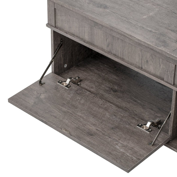 English Elm U-can Lift Top Coffee Table with Hidden Storage Open Shelf and Raised Workstation Surface Antique Brown N724P401355D