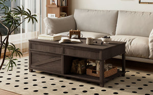 English Elm U-can Lift Top Coffee Table with Hidden Storage Open Shelf and Raised Workstation Surface Antique Brown N724P401355D