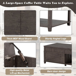 English Elm U-can Lift Top Coffee Table with Hidden Storage Open Shelf and Raised Workstation Surface Antique Brown N724P401355D