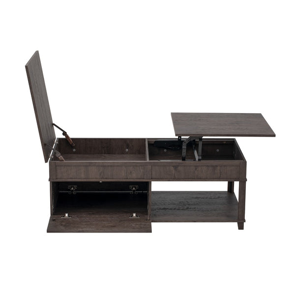 English Elm U-can Lift Top Coffee Table with Hidden Storage Open Shelf and Raised Workstation Surface Antique Brown N724P401355D