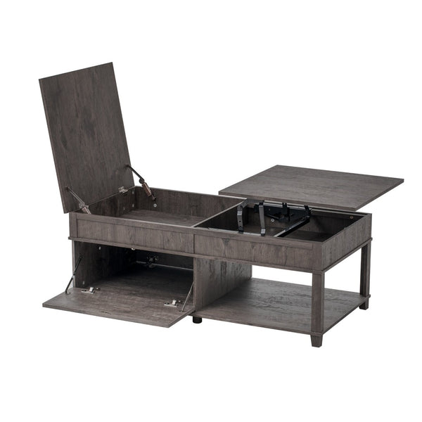 English Elm U-can Lift Top Coffee Table with Hidden Storage Open Shelf and Raised Workstation Surface Antique Brown N724P401355D