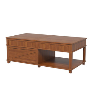 English Elm U-can Lift Top Coffee Table with Hidden Storage Open Shelf and Raised Workstation Surface Apricot Brown N724P401355E