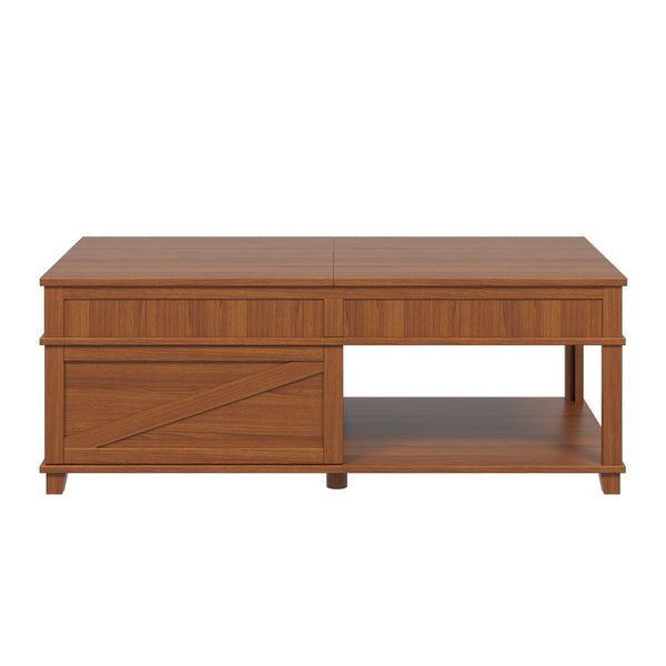 English Elm U-can Lift Top Coffee Table with Hidden Storage Open Shelf and Raised Workstation Surface Apricot Brown N724P401355E
