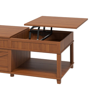 English Elm U-can Lift Top Coffee Table with Hidden Storage Open Shelf and Raised Workstation Surface Apricot Brown N724P401355E
