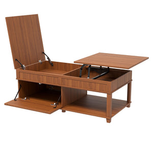 English Elm U-can Lift Top Coffee Table with Hidden Storage Open Shelf and Raised Workstation Surface Apricot Brown N724P401355E