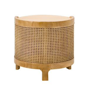 English Elm U-can Round Coffee Table with Rotating Lid Pe Rattan Wrap and Interior Storage N724P401356D