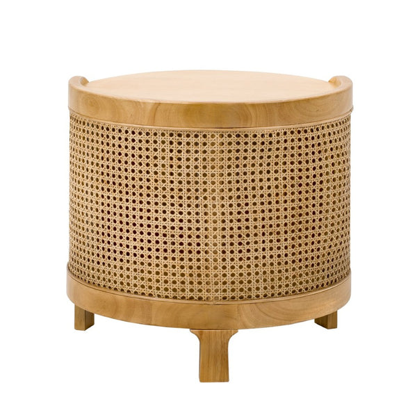 English Elm U-can Round Coffee Table with Rotating Lid Pe Rattan Wrap and Interior Storage N724P401356D