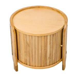 English Elm U-can Round Coffee Table with Rotating Lid Pe Rattan Wrap and Interior Storage N724P401356D