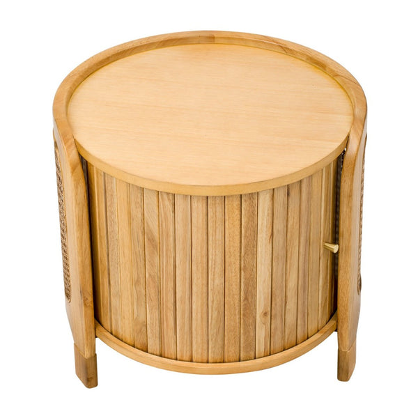 English Elm U-can Round Coffee Table with Rotating Lid Pe Rattan Wrap and Interior Storage N724P401356D