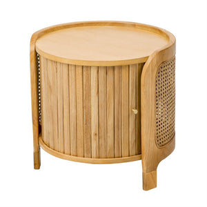 English Elm U-can Round Coffee Table with Rotating Lid Pe Rattan Wrap and Interior Storage N724P401356D