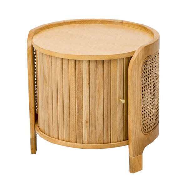 English Elm U-can Round Coffee Table with Rotating Lid Pe Rattan Wrap and Interior Storage N724P401356D