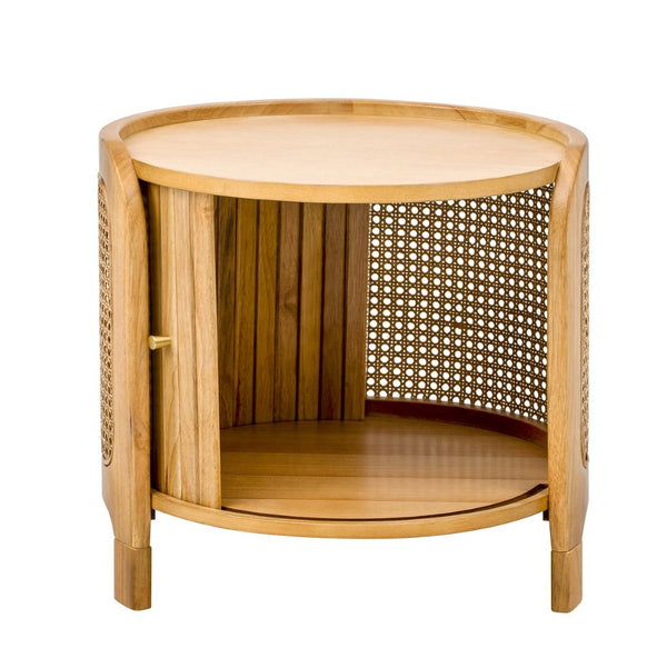 English Elm U-can Round Coffee Table with Rotating Lid Pe Rattan Wrap and Interior Storage N724P401356D