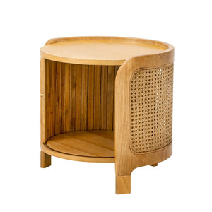 English Elm U-can Round Coffee Table with Rotating Lid Pe Rattan Wrap and Interior Storage N724P401356D