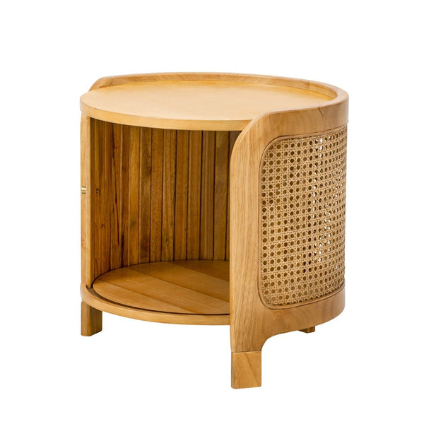 English Elm U-can Round Coffee Table with Rotating Lid Pe Rattan Wrap and Interior Storage N724P401356D