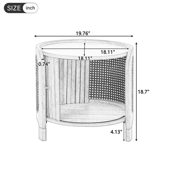 English Elm U-can Round Coffee Table with Rotating Lid Pe Rattan Wrap and Interior Storage N724P401356D
