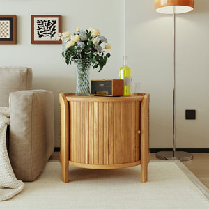 English Elm U-can Round Coffee Table with Rotating Lid Pe Rattan Wrap and Interior Storage N724P401356D