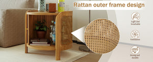 English Elm U-can Round Coffee Table with Rotating Lid Pe Rattan Wrap and Interior Storage N724P401356D