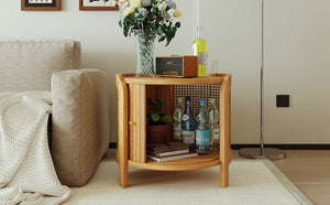 English Elm U-can Round Coffee Table with Rotating Lid Pe Rattan Wrap and Interior Storage N724P401356D