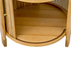English Elm U-can Round Coffee Table with Rotating Lid Pe Rattan Wrap and Interior Storage N724P401356D