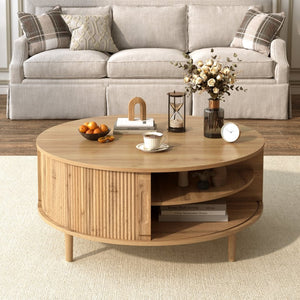 English Elm U-can Round Lift Top Coffee Table Dual Storage Pine Legs Wave Grain Living Room Acacia Wood N724P416053D