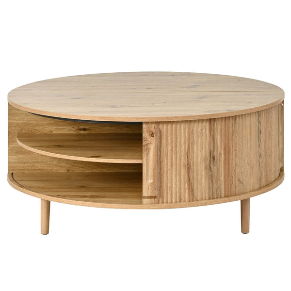 English Elm U-can Round Lift Top Coffee Table Dual Storage Pine Legs Wave Grain Living Room Acacia Wood N724P416053D