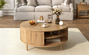 English Elm U-can Round Lift Top Coffee Table Dual Storage Pine Legs Wave Grain Living Room Acacia Wood N724P416053D