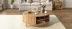 English Elm U-can Round Lift Top Coffee Table Dual Storage Pine Legs Wave Grain Living Room Acacia Wood N724P416053D