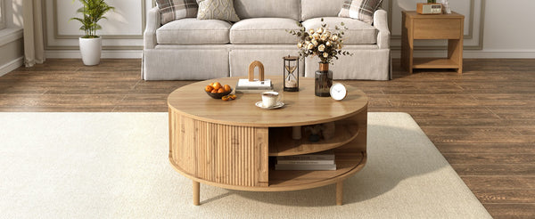 English Elm U-can Round Lift Top Coffee Table Dual Storage Pine Legs Wave Grain Living Room Acacia Wood N724P416053D