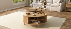 English Elm U-can Round Lift Top Coffee Table Dual Storage Pine Legs Wave Grain Living Room Acacia Wood N724P416053D