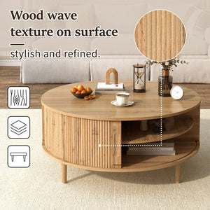 English Elm U-can Round Lift Top Coffee Table Dual Storage Pine Legs Wave Grain Living Room Acacia Wood N724P416053D