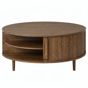 English Elm U-can Round Lift Top Coffee Table Dual Storage Pine Legs Wave Grain Living Room Antique brown N724P416053M