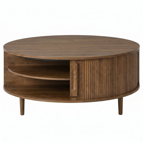 English Elm U-can Round Lift Top Coffee Table Dual Storage Pine Legs Wave Grain Living Room Antique brown N724P416053M