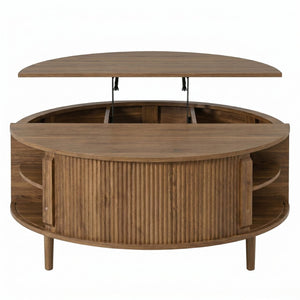 English Elm U-can Round Lift Top Coffee Table Dual Storage Pine Legs Wave Grain Living Room Antique brown N724P416053M