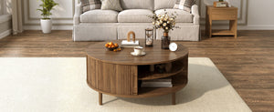 English Elm U-can Round Lift Top Coffee Table Dual Storage Pine Legs Wave Grain Living Room Antique brown N724P416053M