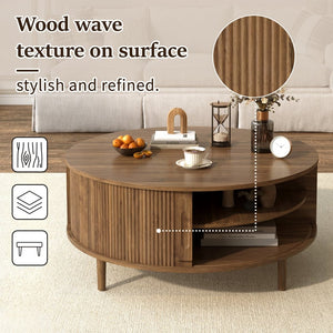 English Elm U-can Round Lift Top Coffee Table Dual Storage Pine Legs Wave Grain Living Room Antique brown N724P416053M