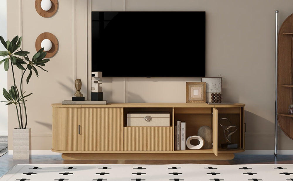 English Elm U-can Wood Grain Tv Stand Fits 70 Inch Televisions with Sliding Hidden Storage Drawers N724P420626W