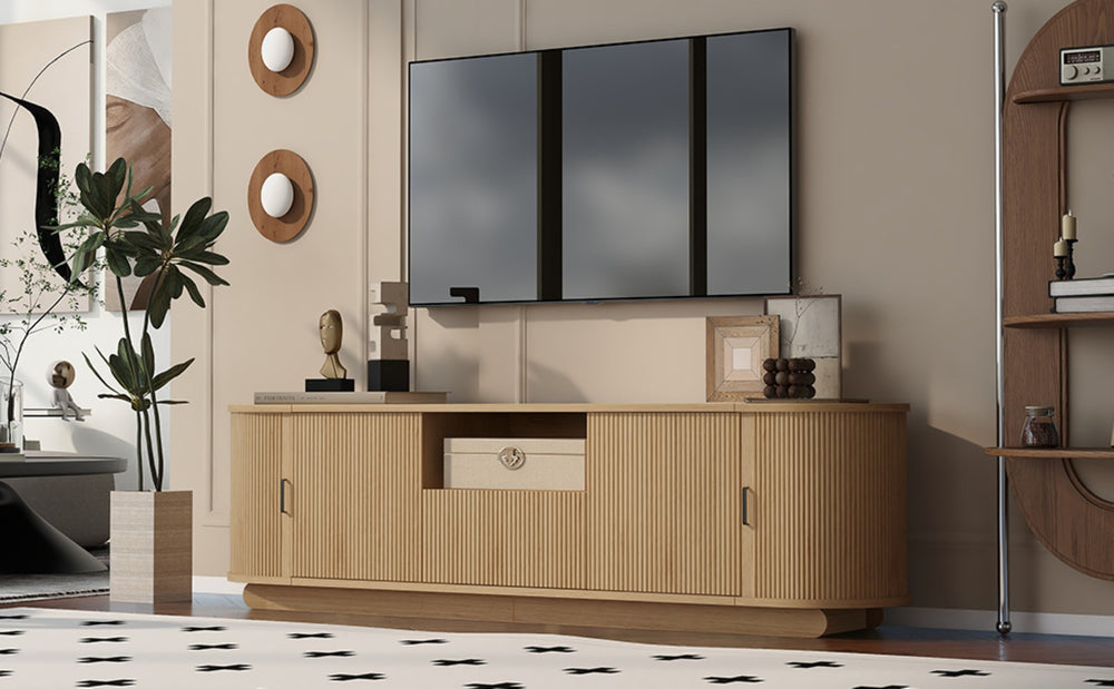 English Elm U-can Wood Grain Tv Stand Fits 70 Inch Televisions with Sliding Hidden Storage Drawers N724P420626W