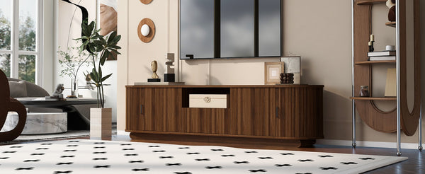 English Elm U-can Large Entertainment Console with Hidden Sliding Doors and Waterproof Top for 75 Inch Tvs Antique Brown N724P420628D