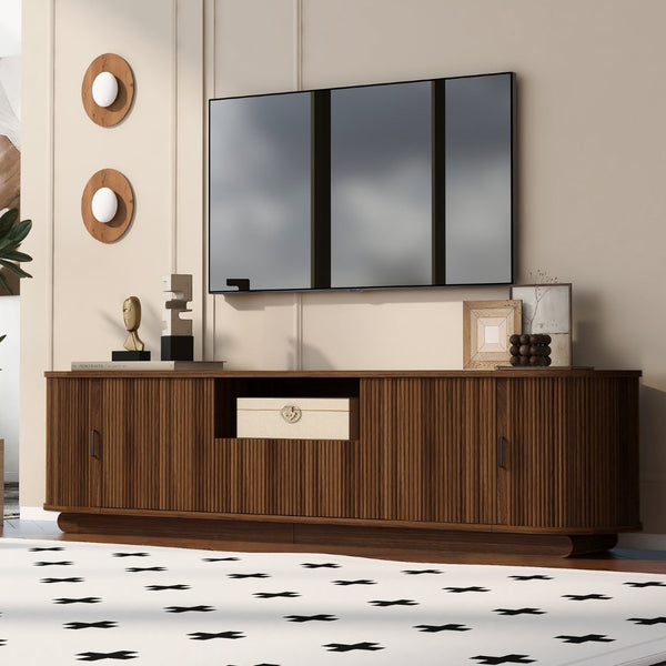 English Elm U-can Large Entertainment Console with Hidden Sliding Doors and Waterproof Top for 75 Inch Tvs Antique Brown N724P420628D