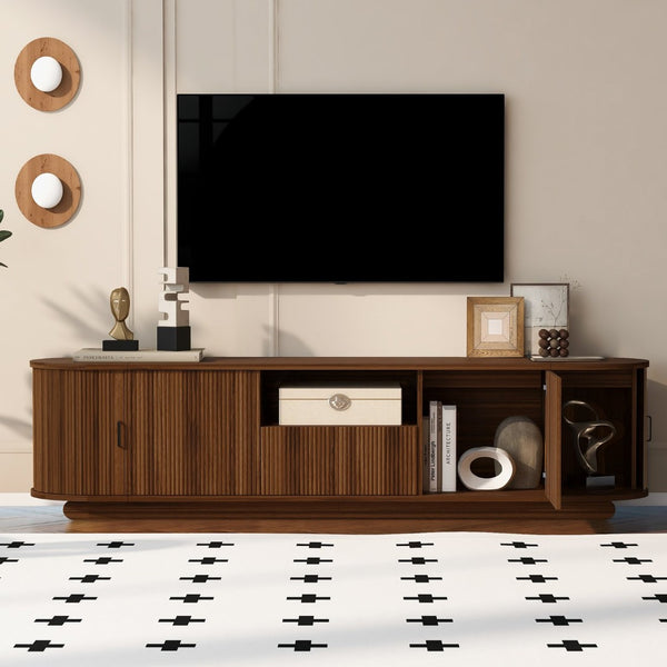 English Elm U-can Large Entertainment Console with Hidden Sliding Doors and Waterproof Top for 75 Inch Tvs Antique Brown N724P420628D