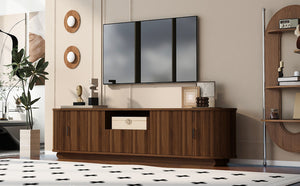 English Elm U-can Large Entertainment Console with Hidden Sliding Doors and Waterproof Top for 75 Inch Tvs Antique Brown N724P420628D