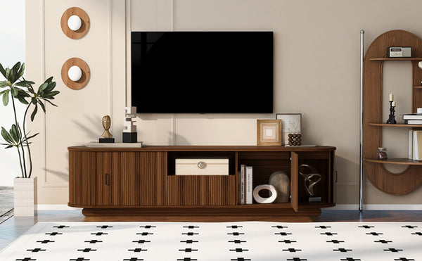 English Elm U-can Large Entertainment Console with Hidden Sliding Doors and Waterproof Top for 75 Inch Tvs Antique Brown N724P420628D