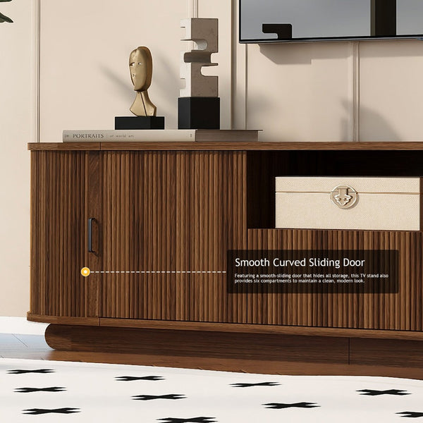 English Elm U-can Large Entertainment Console with Hidden Sliding Doors and Waterproof Top for 75 Inch Tvs Antique Brown N724P420628D