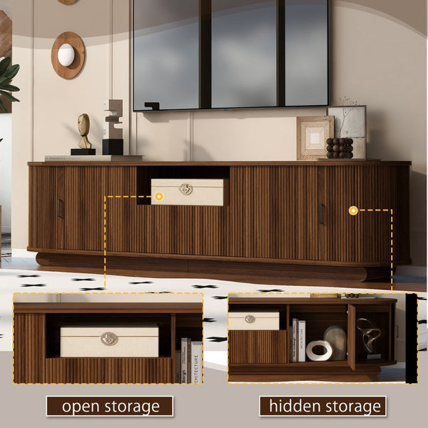 English Elm U-can Large Entertainment Console with Hidden Sliding Doors and Waterproof Top for 75 Inch Tvs Antique Brown N724P420628D