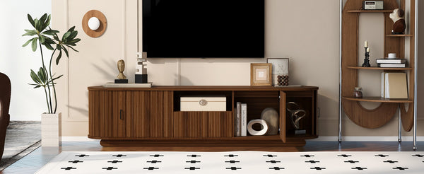 English Elm U-can Large Entertainment Console with Hidden Sliding Doors and Waterproof Top for 75 Inch Tvs Antique Brown N724P420628D