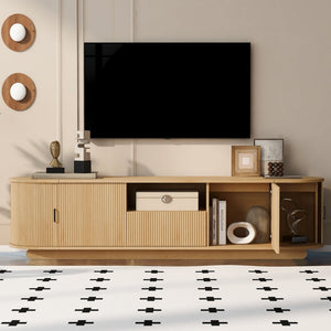 English Elm U-can Large Entertainment Console with Hidden Sliding Doors and Waterproof Top for 75 Inch Tvs Acacia Wood N724P420628W