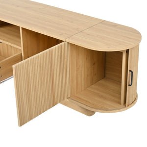 English Elm U-can Large Entertainment Console with Hidden Sliding Doors and Waterproof Top for 75 Inch Tvs Acacia Wood N724P420628W